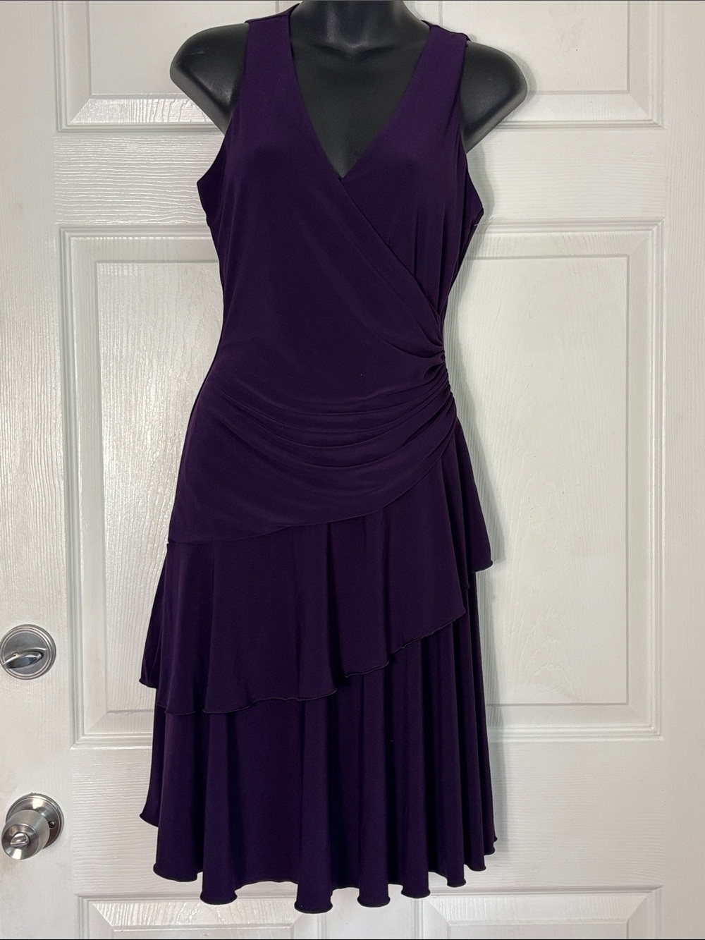 LUXE Wrap-Style Purple Tiered Bottom Dress Size 6 flowy cha-cha slinky fun Y2K